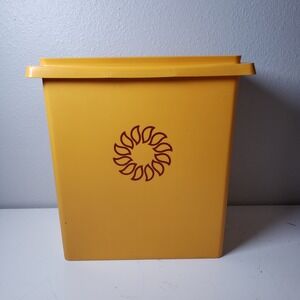 Vintage‎ Tupperware Mini Garbage Can Yellow Harvest Gold Sunflower Waste Basket